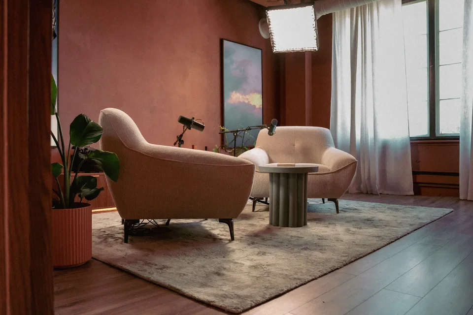 Wide view of The Oasis Room recording setup