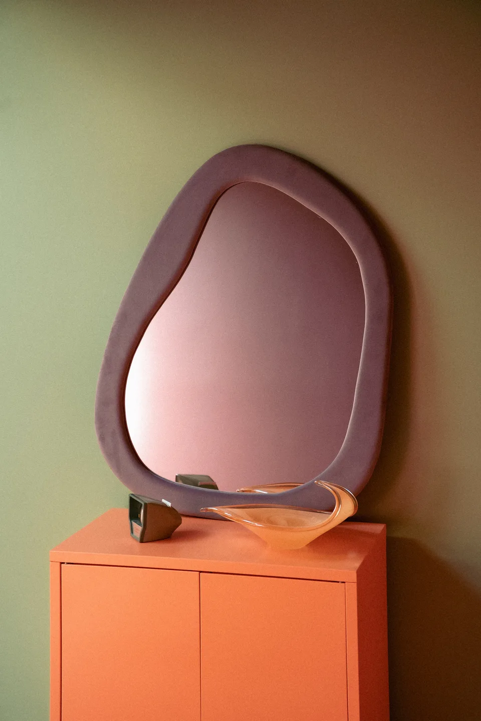 Mirror and counter in the hair and makeup prep area
